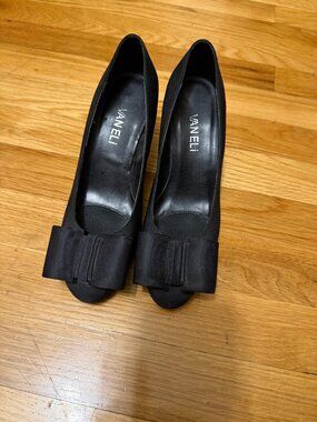 Vaneli Black Satin Bow Pumps